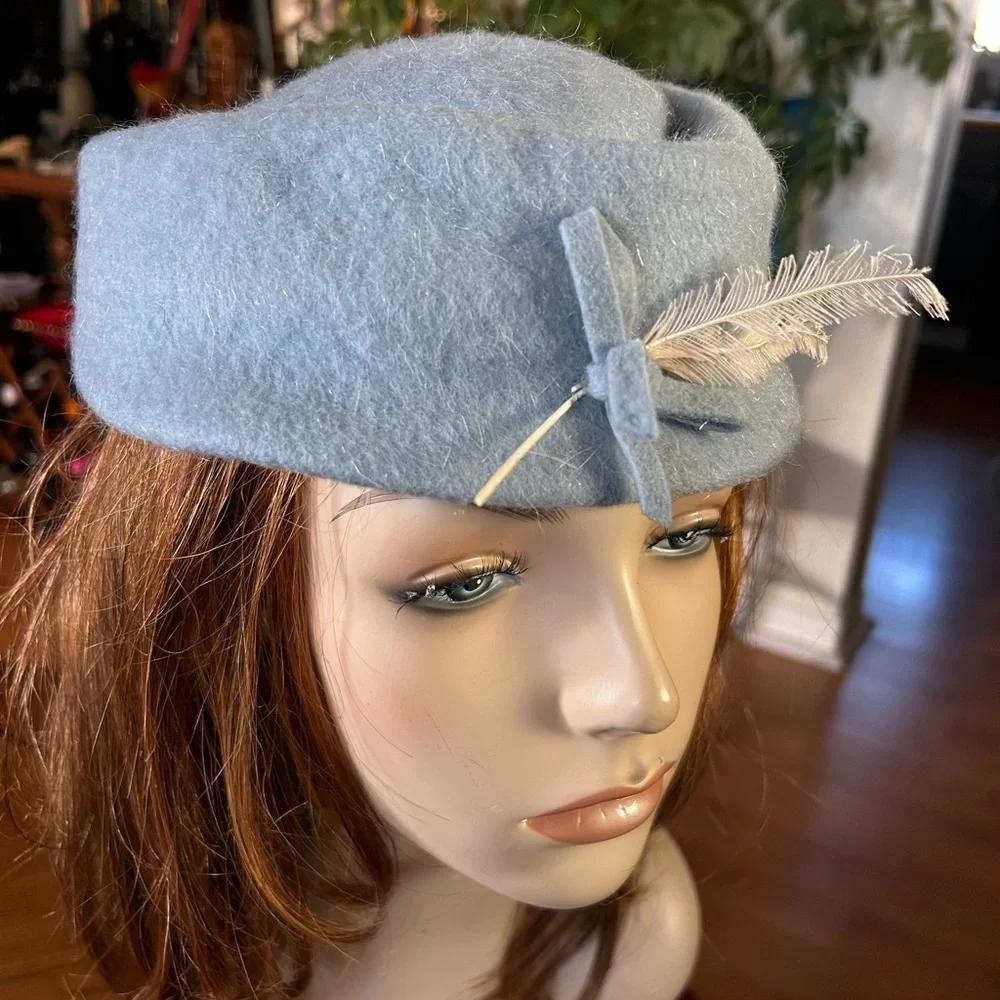 Vintage Baby Blue Pillbox-like Hat